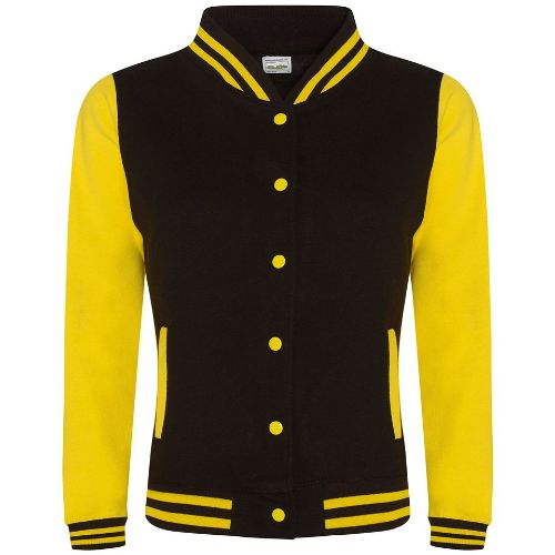 Awdis Just Hoods Women's Varsity Jacket Jet Black/Sun Yellow